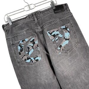 Ecko Unltd Baggy Fit Jeans Men 34 Black Camo Rhino Logo Y2K Streetwear Denim VTG